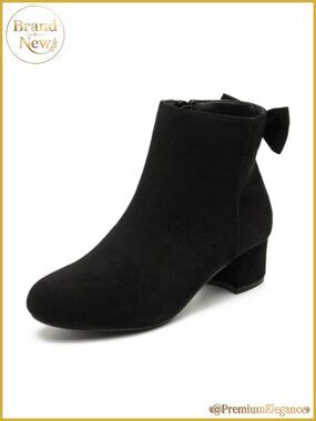 Faux Suede Ankle Boots Low Block Heel Bow Dress Booties
